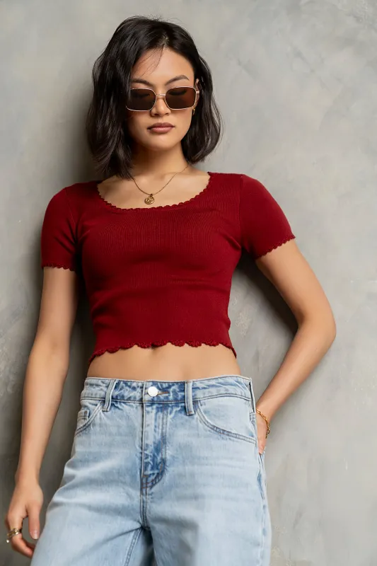 Kaila Scalloped Top in Brick made by bohme