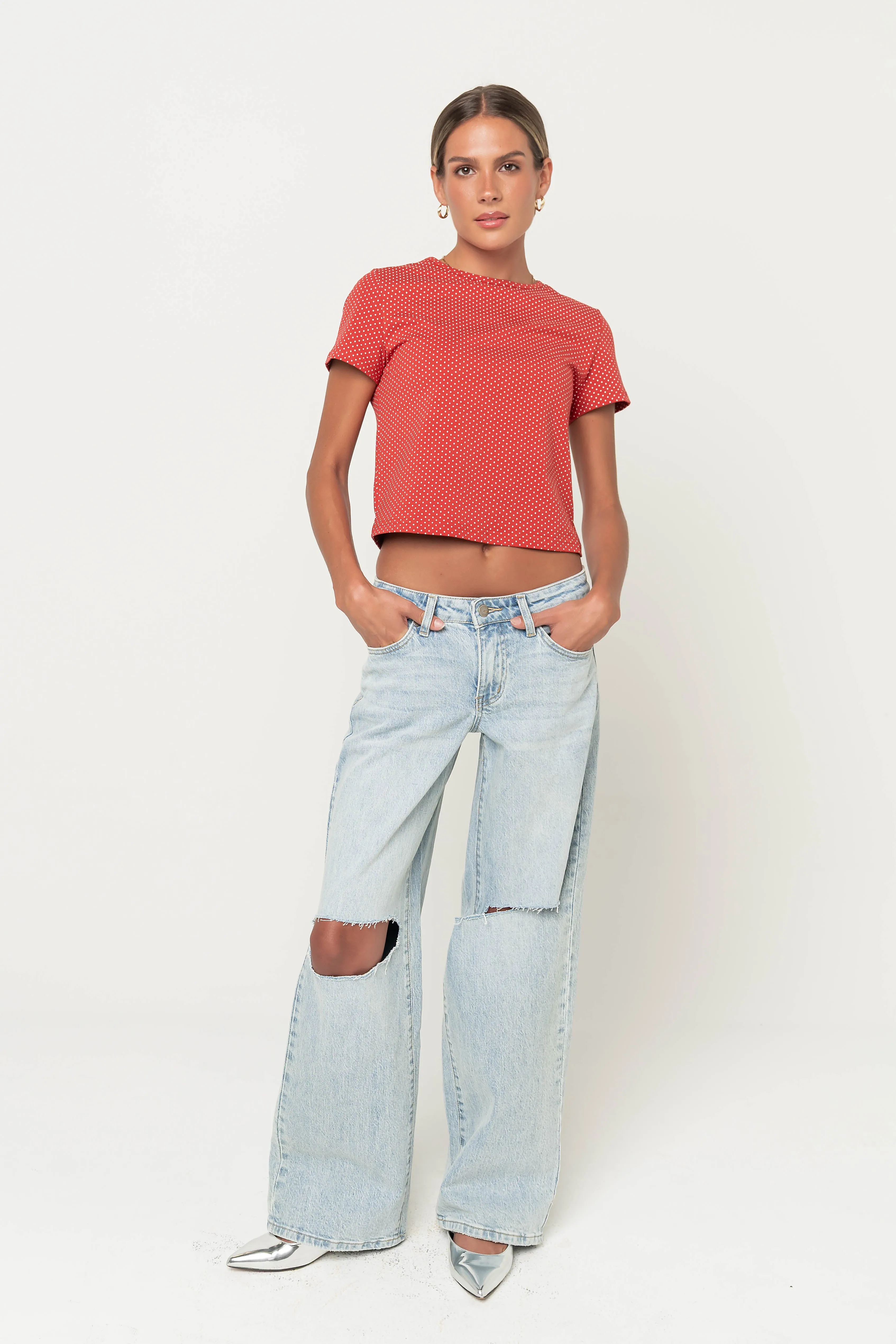 Millie Polka Dot Tee in Red sold by bohme