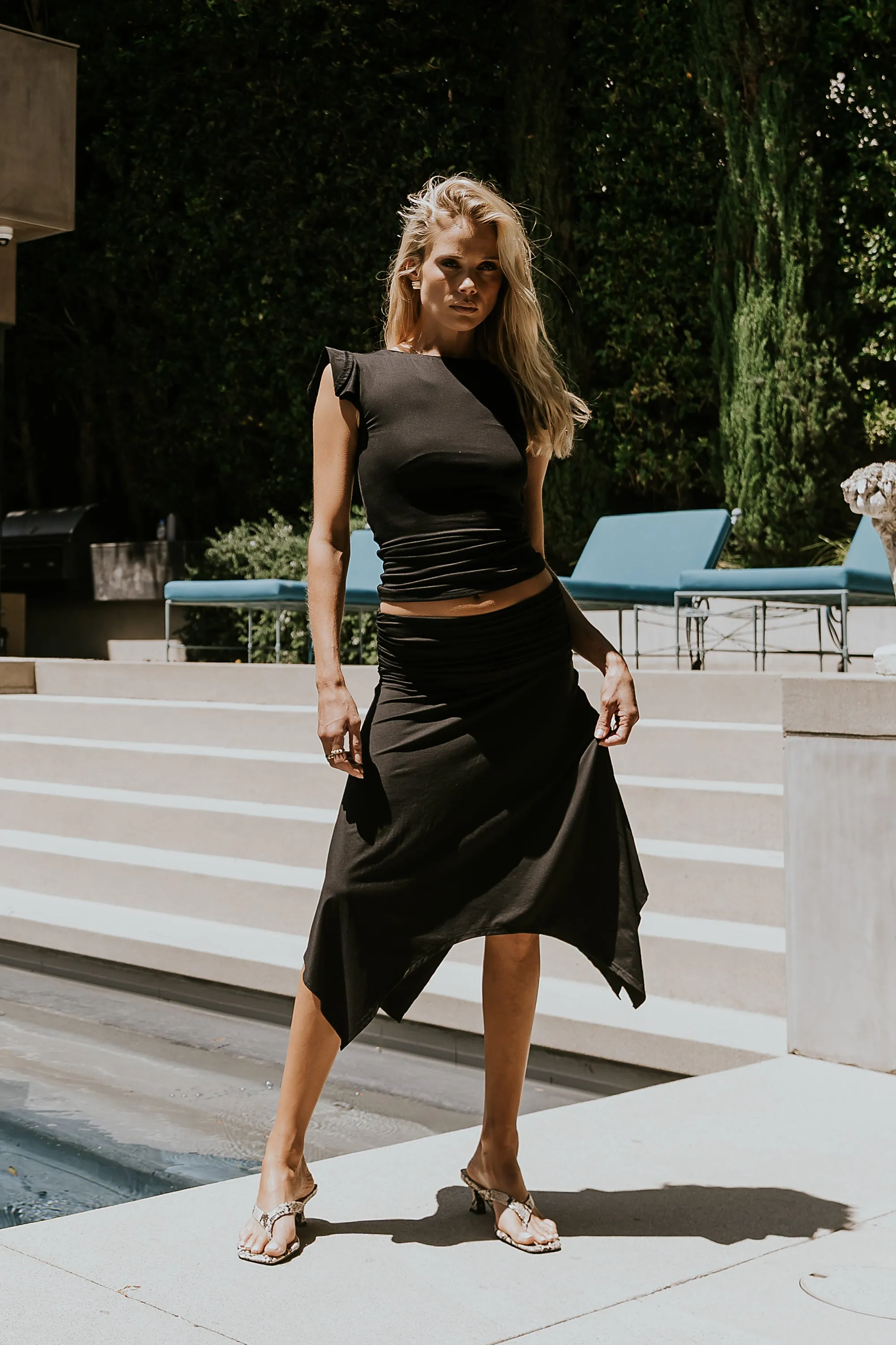 Lydia Asymmetrical Skirt in Black sold by bohme product image thumbnail 3
