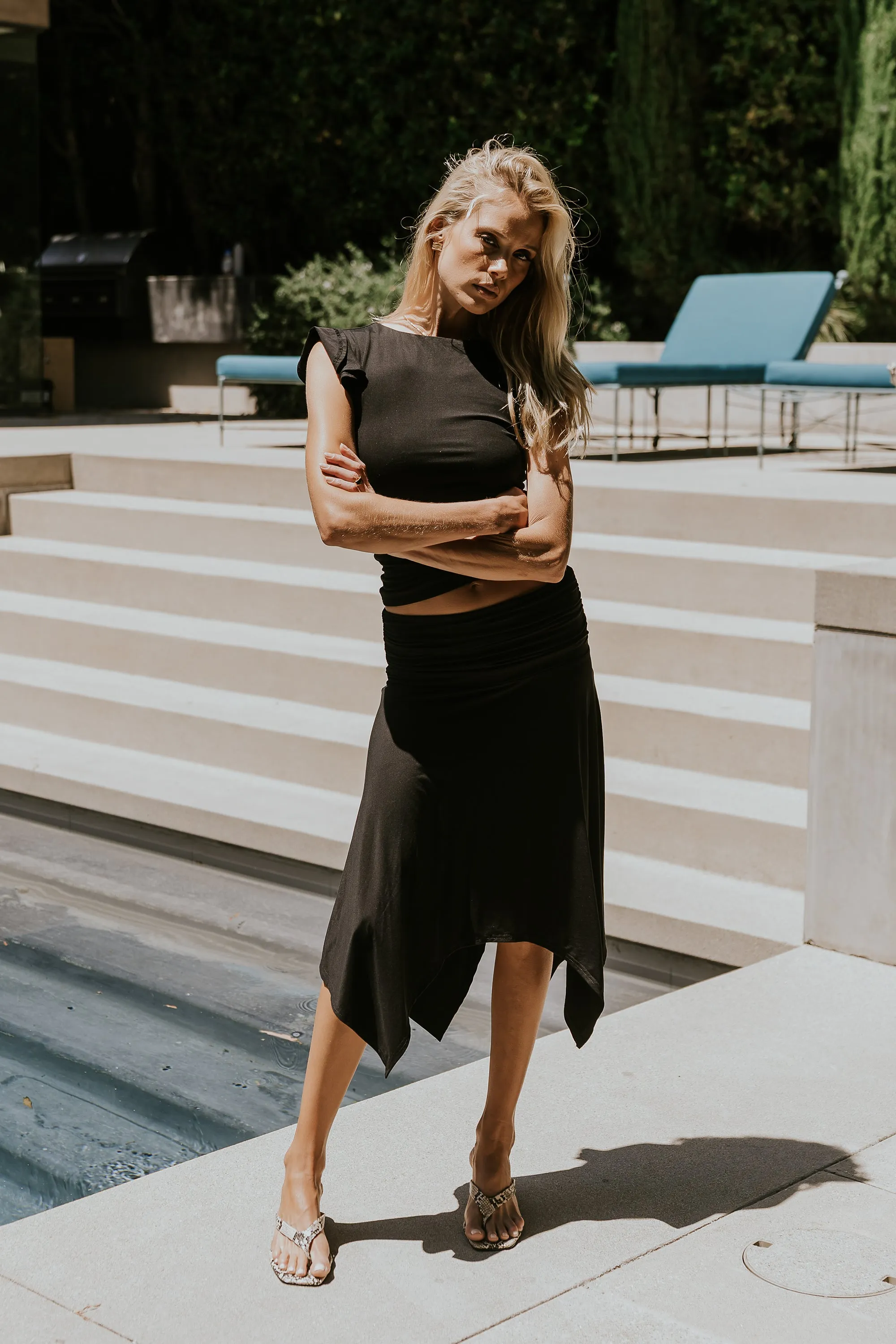 Lydia Asymmetrical Skirt in Black sold by bohme product image thumbnail 4