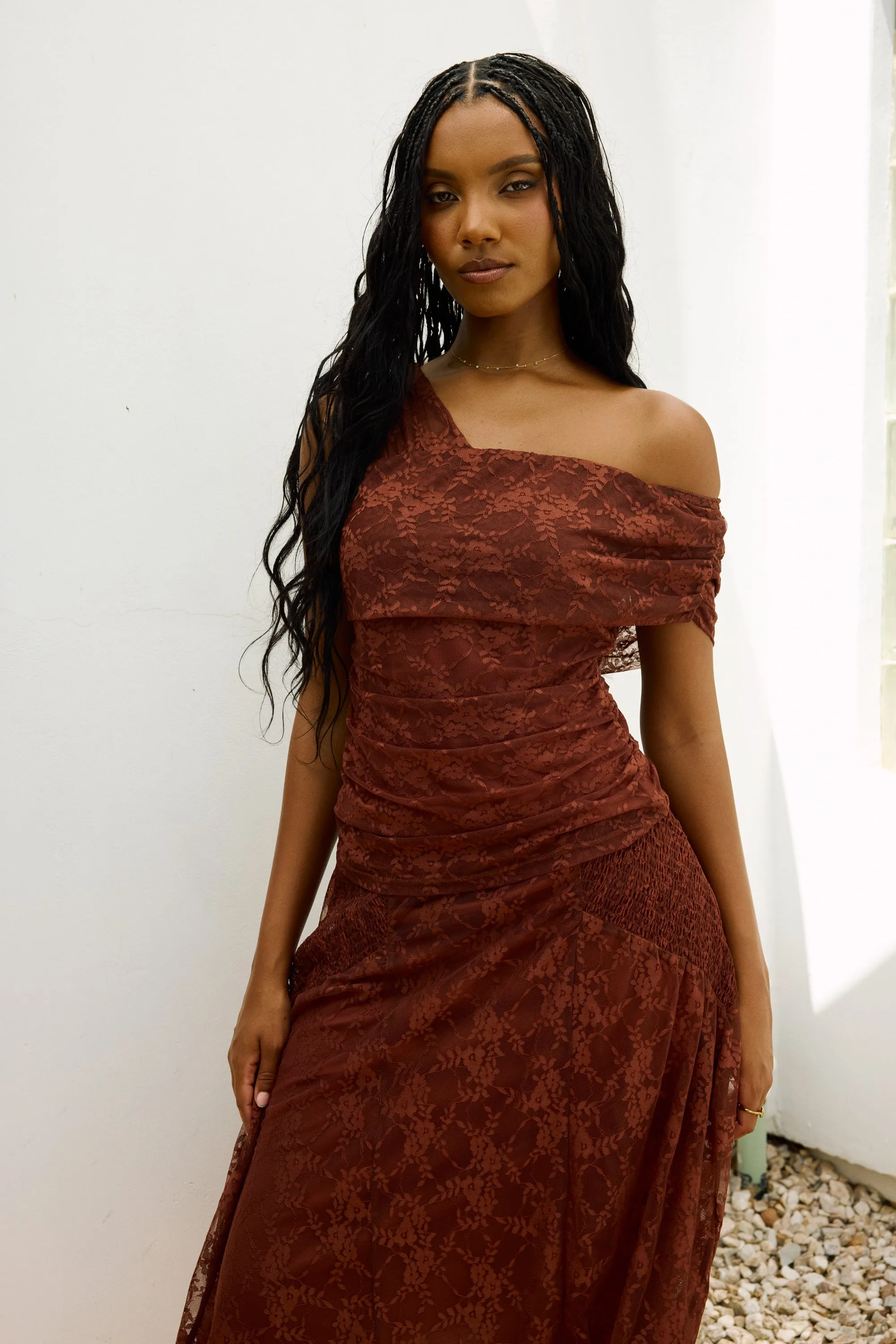 Cleo Asymmetrical Lace Top sold by bohme