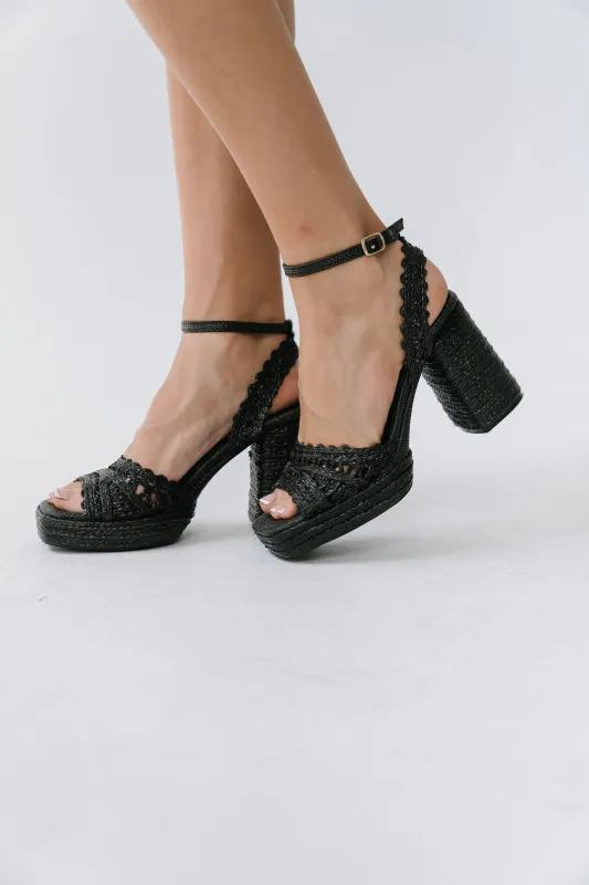 Orion Raffia Platform Heels in Black made by bohme