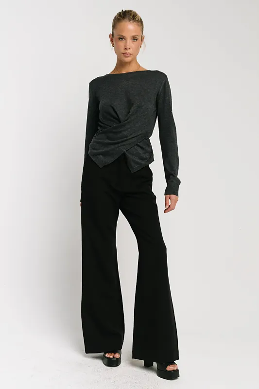 Gwen Criss Cross Sweater in Charcoal made by bohme