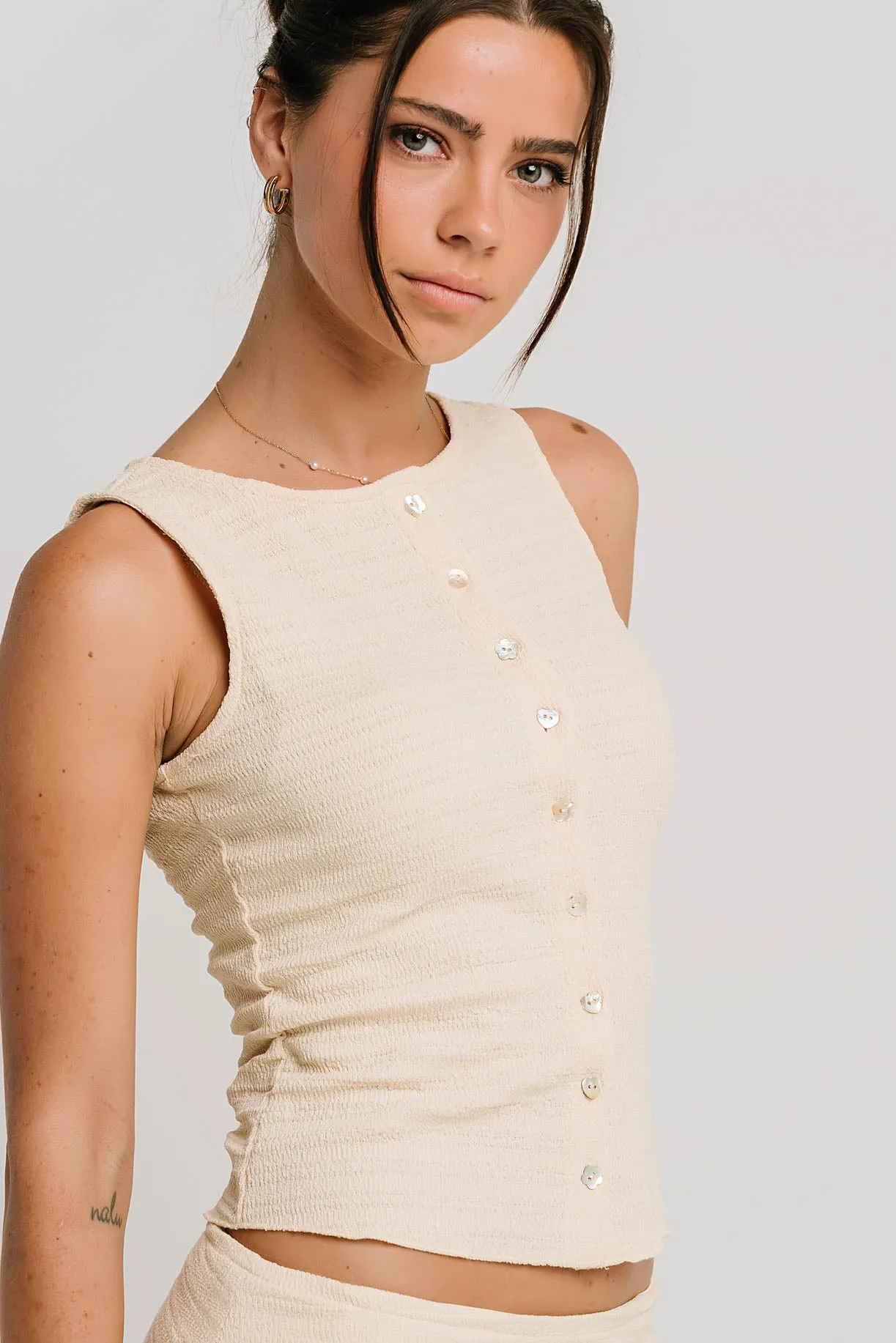 Clara Textured Button Up Tank sold by bohme product image thumbnail 5