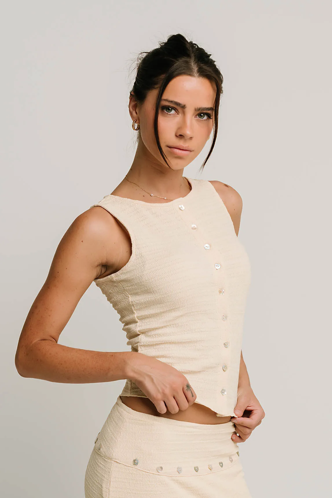 Clara Textured Button Up Tank sold by bohme product image thumbnail 3