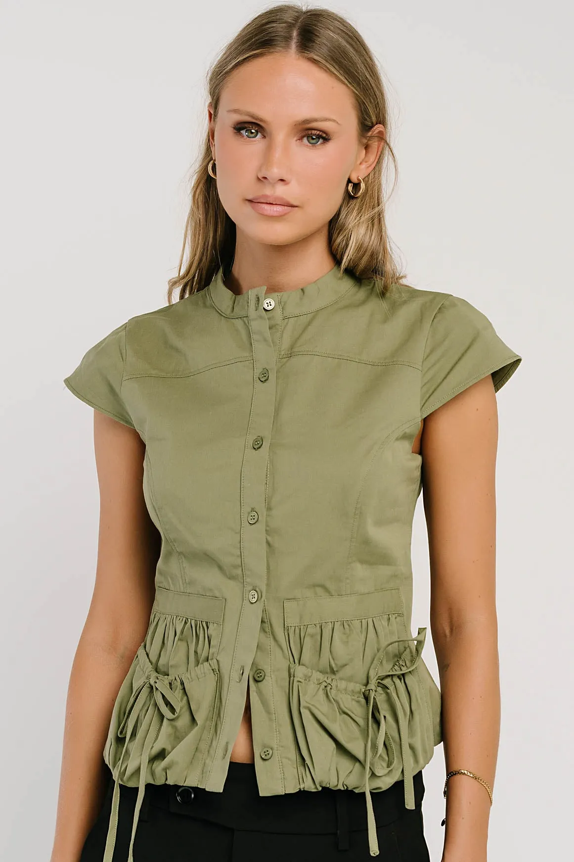 Mila Button Down Top in Olive sold by bohme product image thumbnail 5