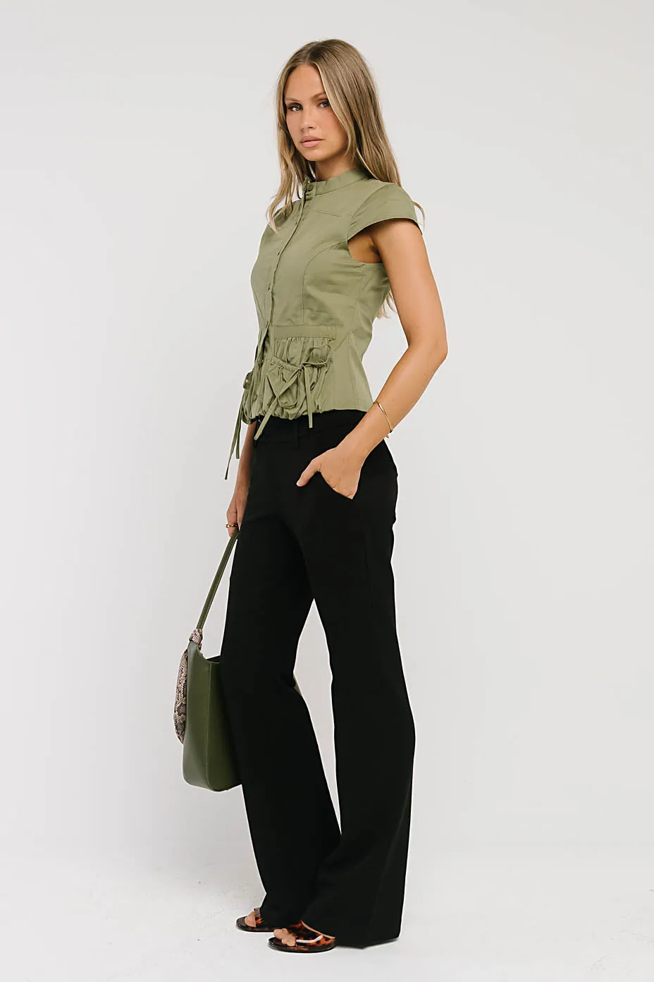 Mila Button Down Top in Olive sold by bohme product image thumbnail 4