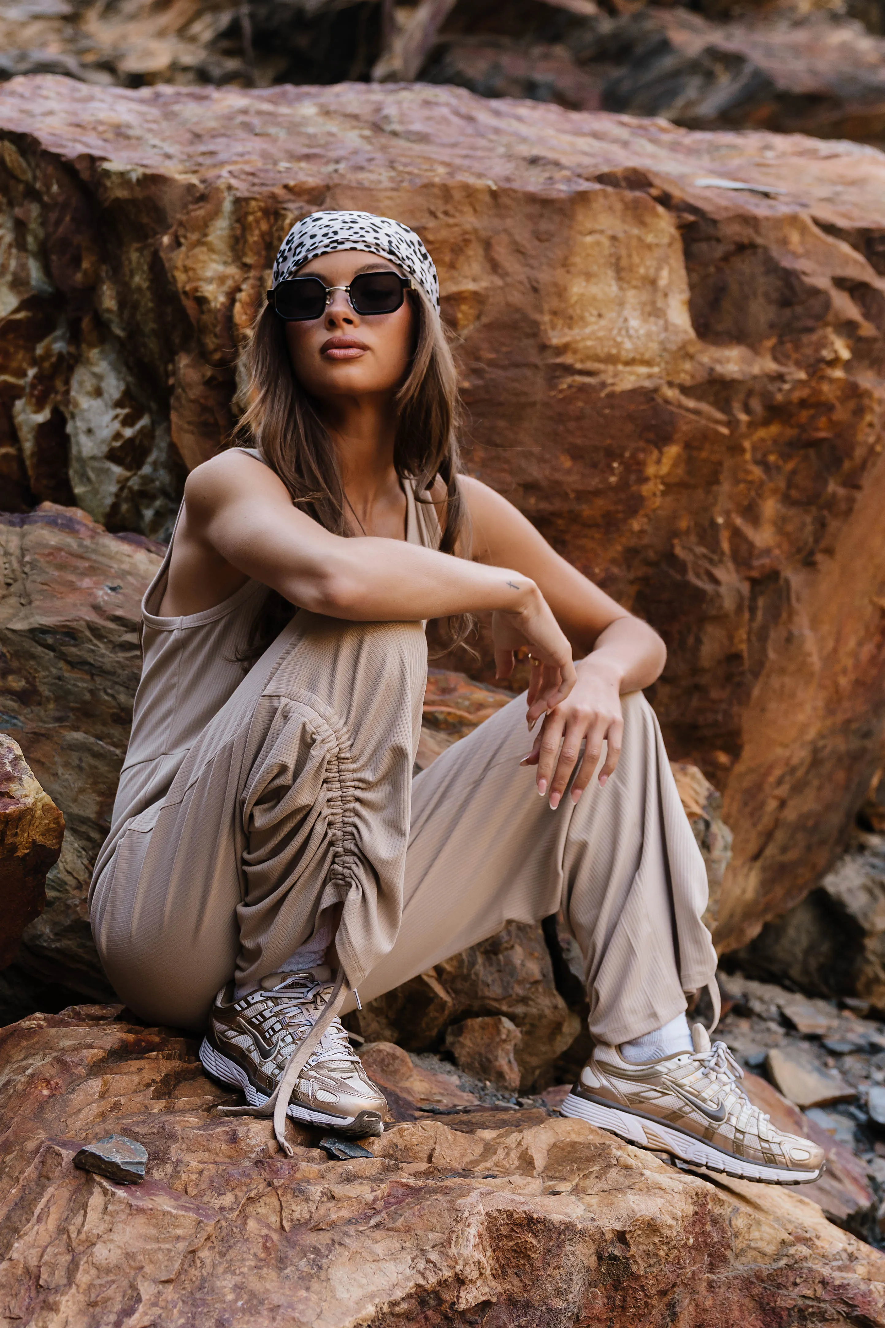 Magnolia Ribbed Jumpsuit in Beige sold by bohme