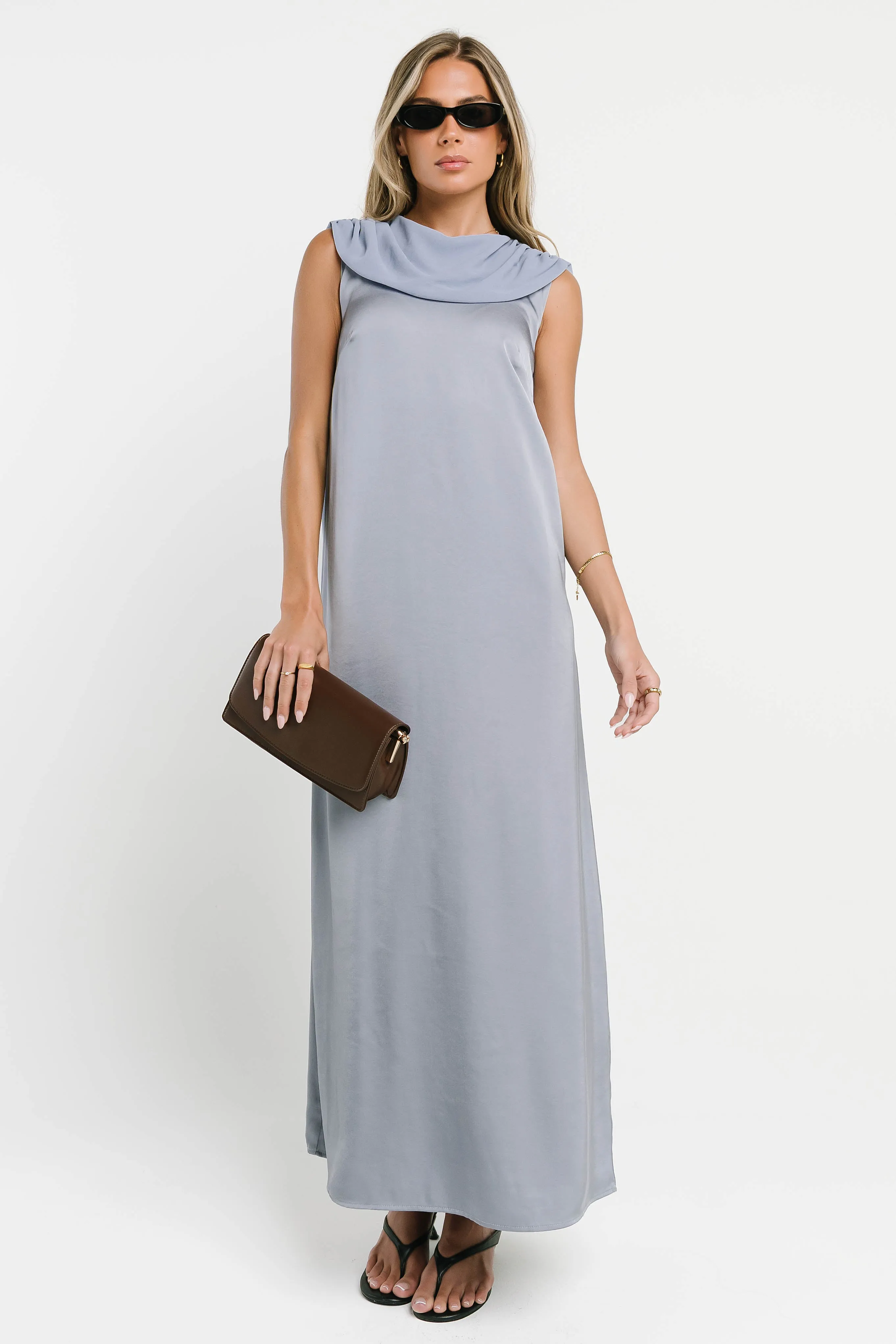 Lauren Satin Maxi Dress in Blue sold by bohme product image thumbnail 5
