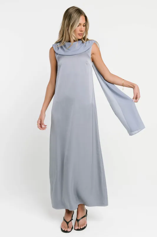 Lauren Satin Maxi Dress in Blue made by bohme