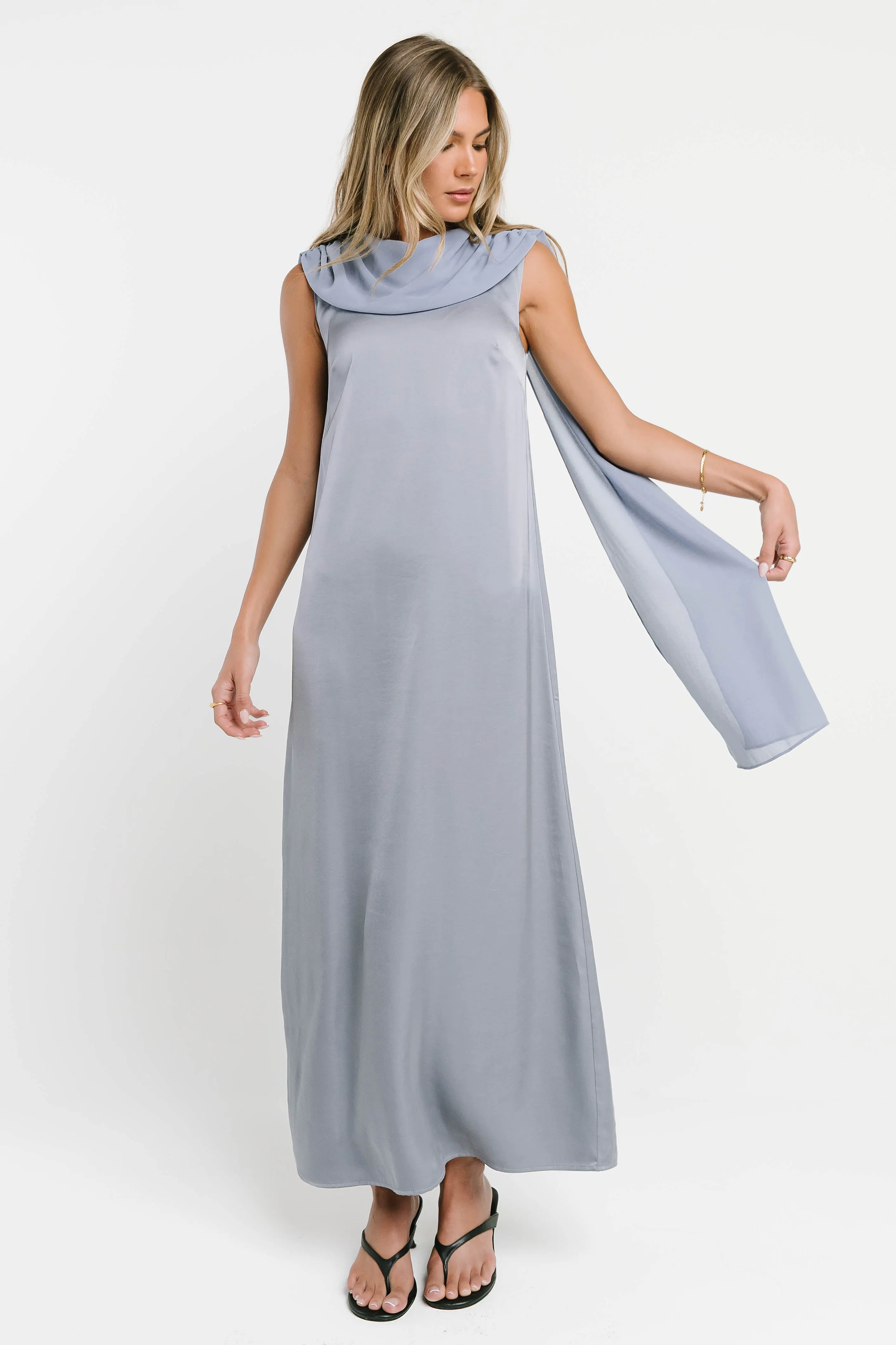 Lauren Satin Maxi Dress in Blue sold by bohme