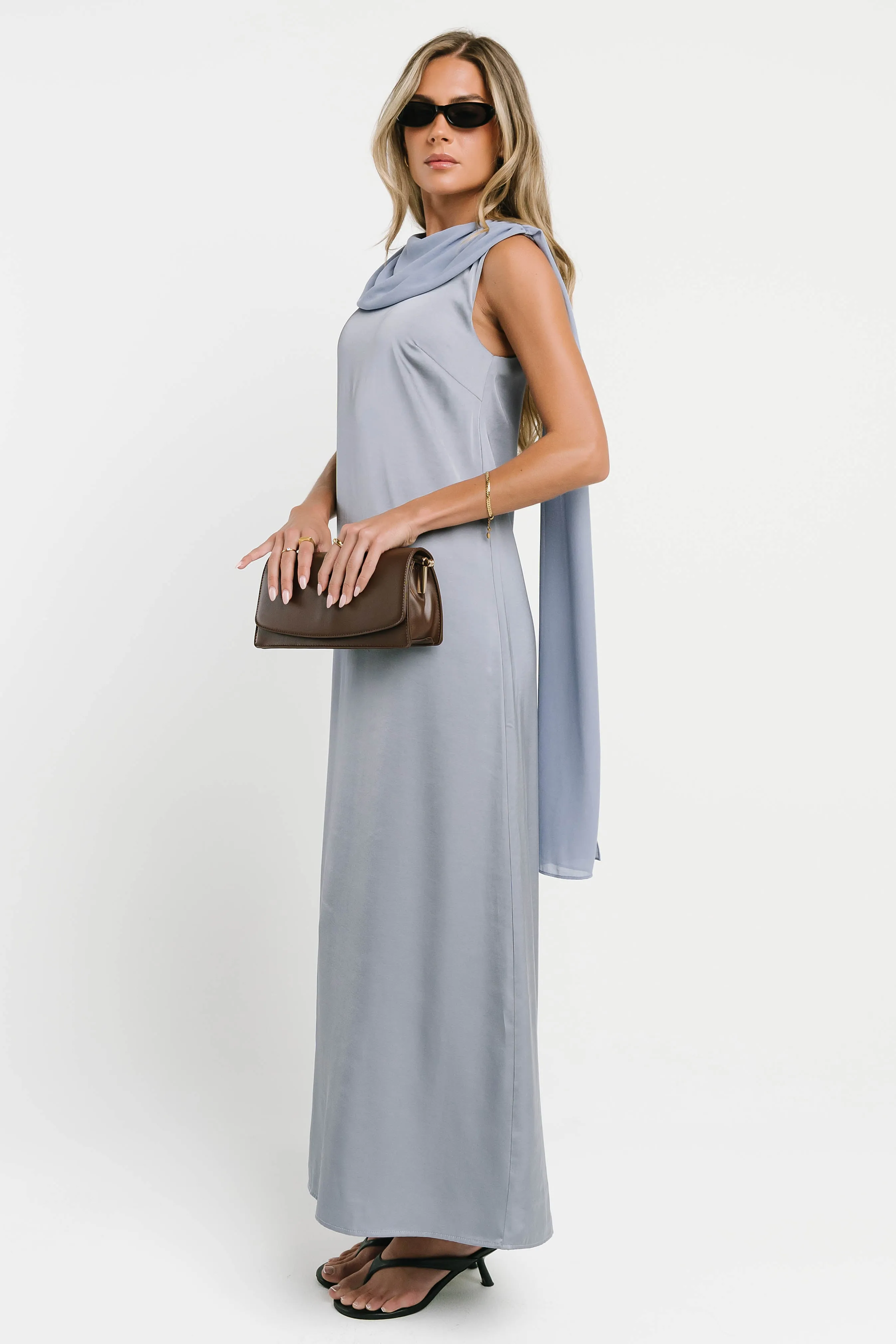 Lauren Satin Maxi Dress in Blue sold by bohme product image thumbnail 4