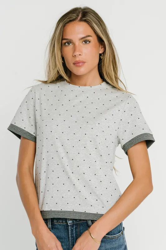 Eve Layered Polka Dot Top in Heather Grey made by bohme