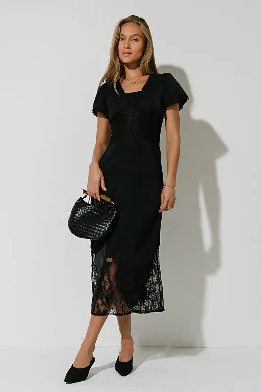 Alaina Lace Maxi Dress in Black made by bohme