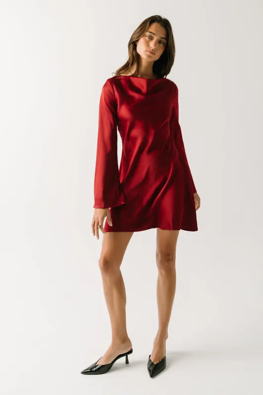Aria Satin Mini Dress in Burgundy made by bohme