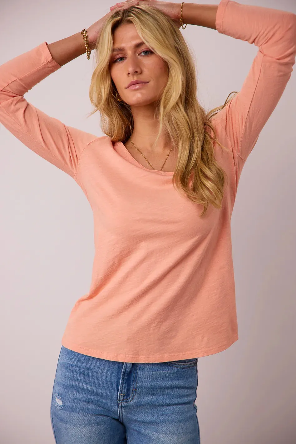 Long Sleeve V-Neck T-Shirt in Peach - FINAL SALE sold by bohme