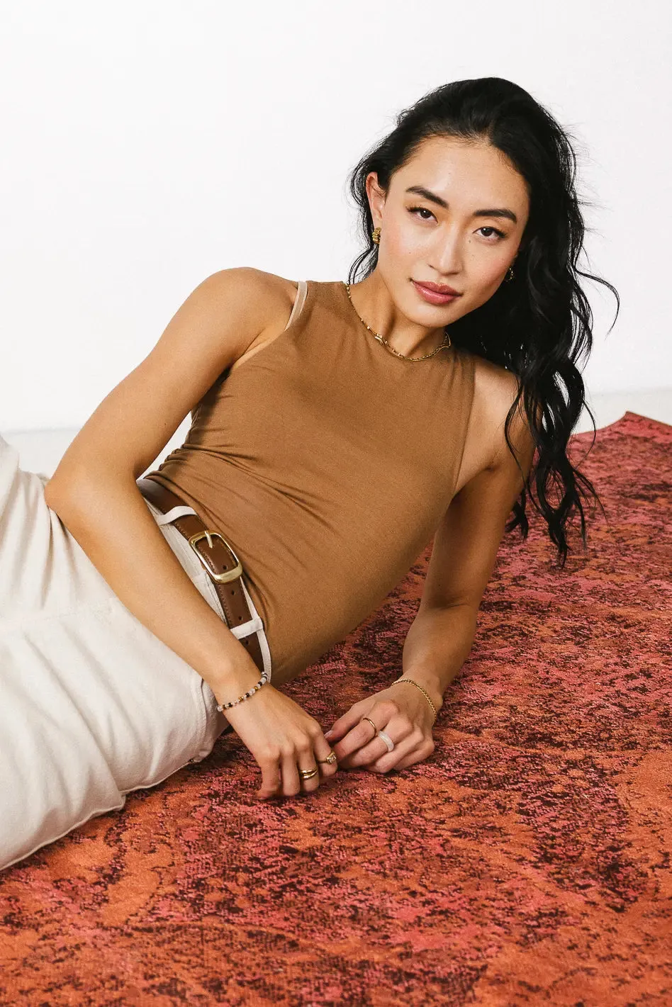 Sleek Jersey Solid Tank in Camel - FINAL SALE sold by bohme product image thumbnail 2