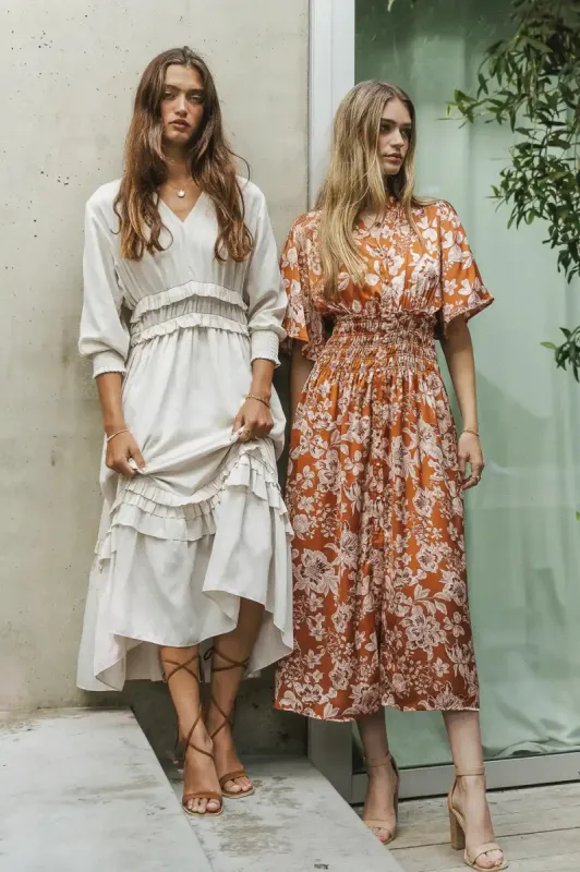 Jaslyn Floral Midi Dress in Camel - FINAL SALE sold by bohme