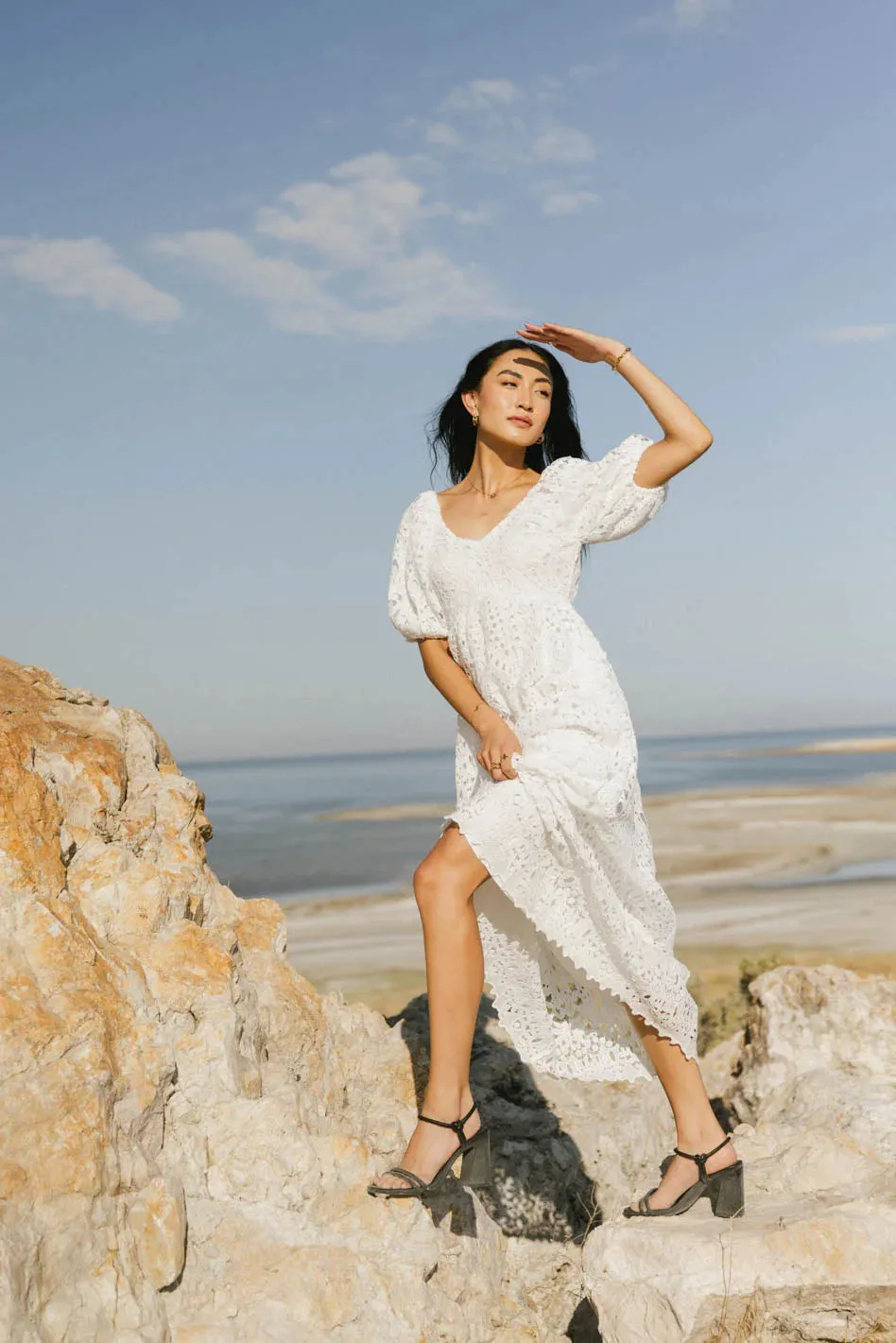 Devon Eyelet Lace Maxi Dress in Ivory - FINAL SALE sold by bohme product image thumbnail 5