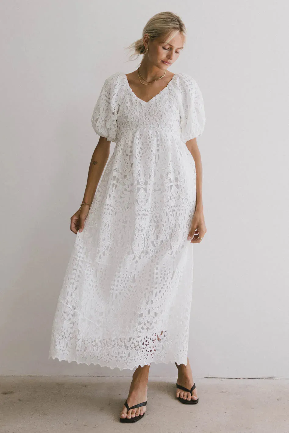 Devon Eyelet Lace Maxi Dress in Ivory - FINAL SALE sold by bohme