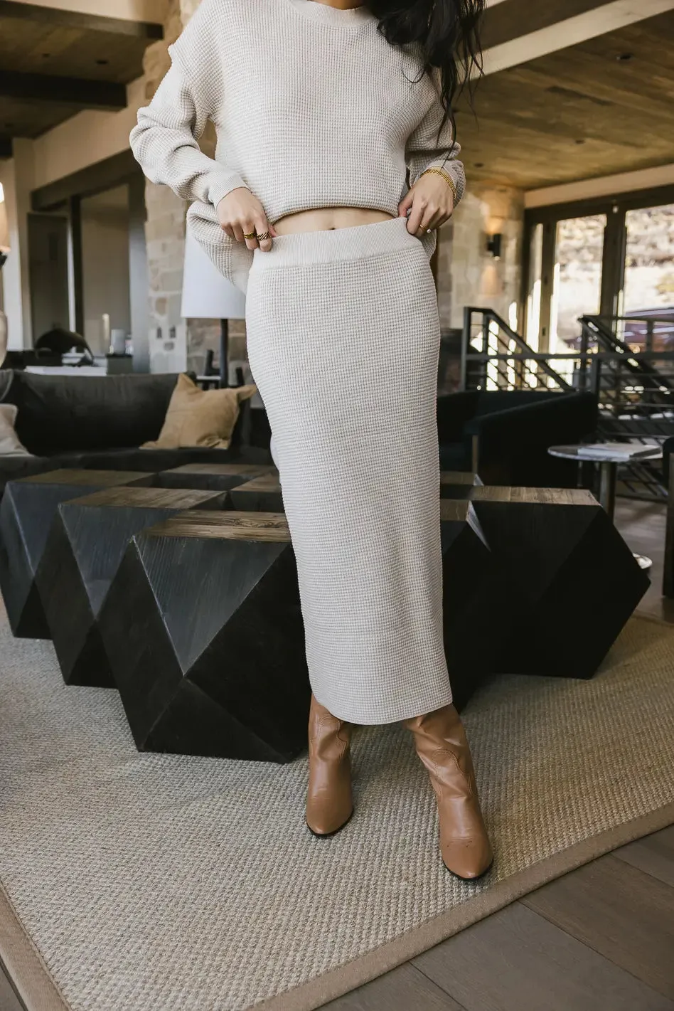 Noelle Waffle Knit Skirt in Taupe - FINAL SALE sold by bohme product image thumbnail 4