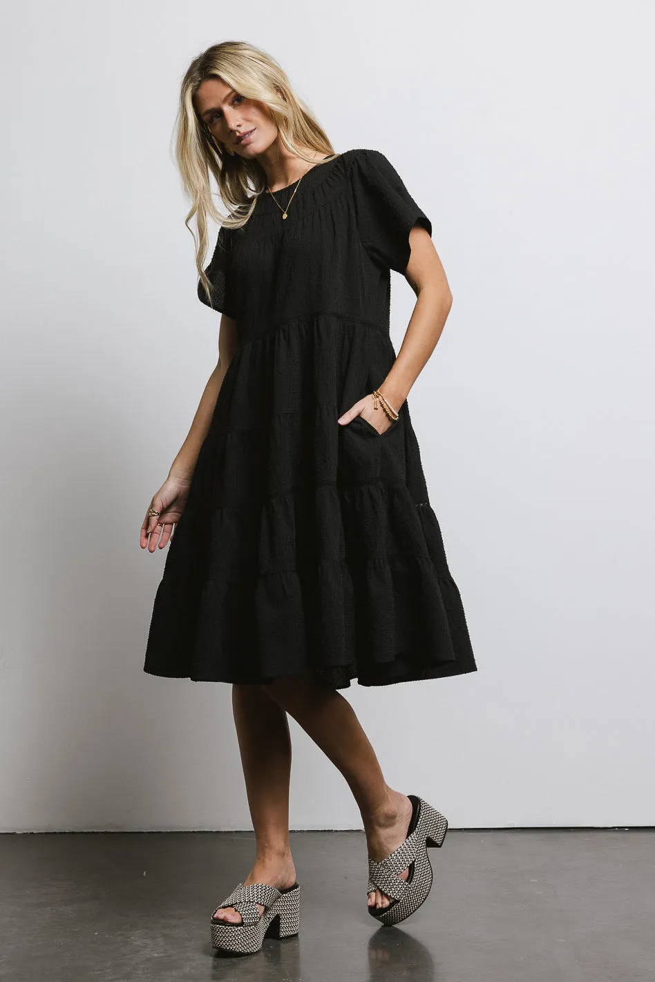 Neve Textured Midi Dress in Black - FINAL SALE sold by bohme product image thumbnail 4