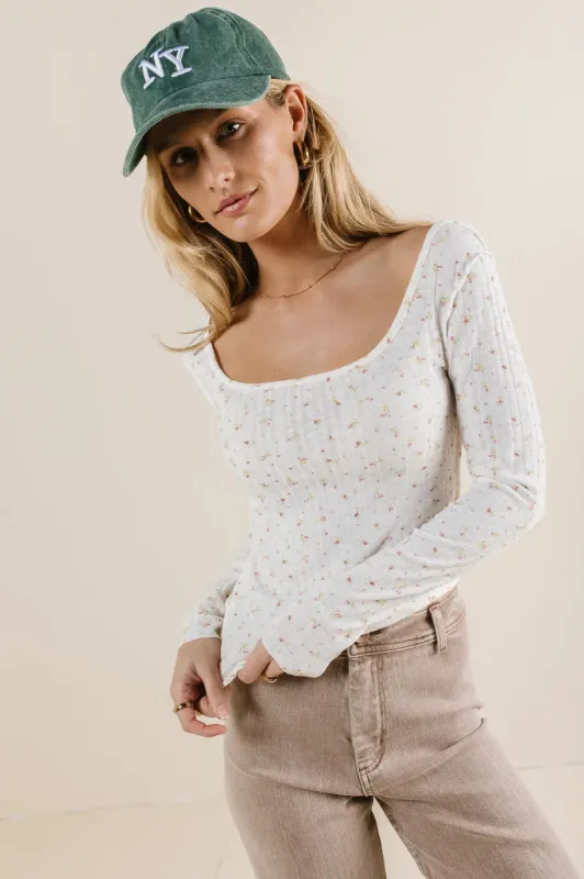 Chloe Floral Ribbed Top in Ivory - FINAL SALE sold by bohme