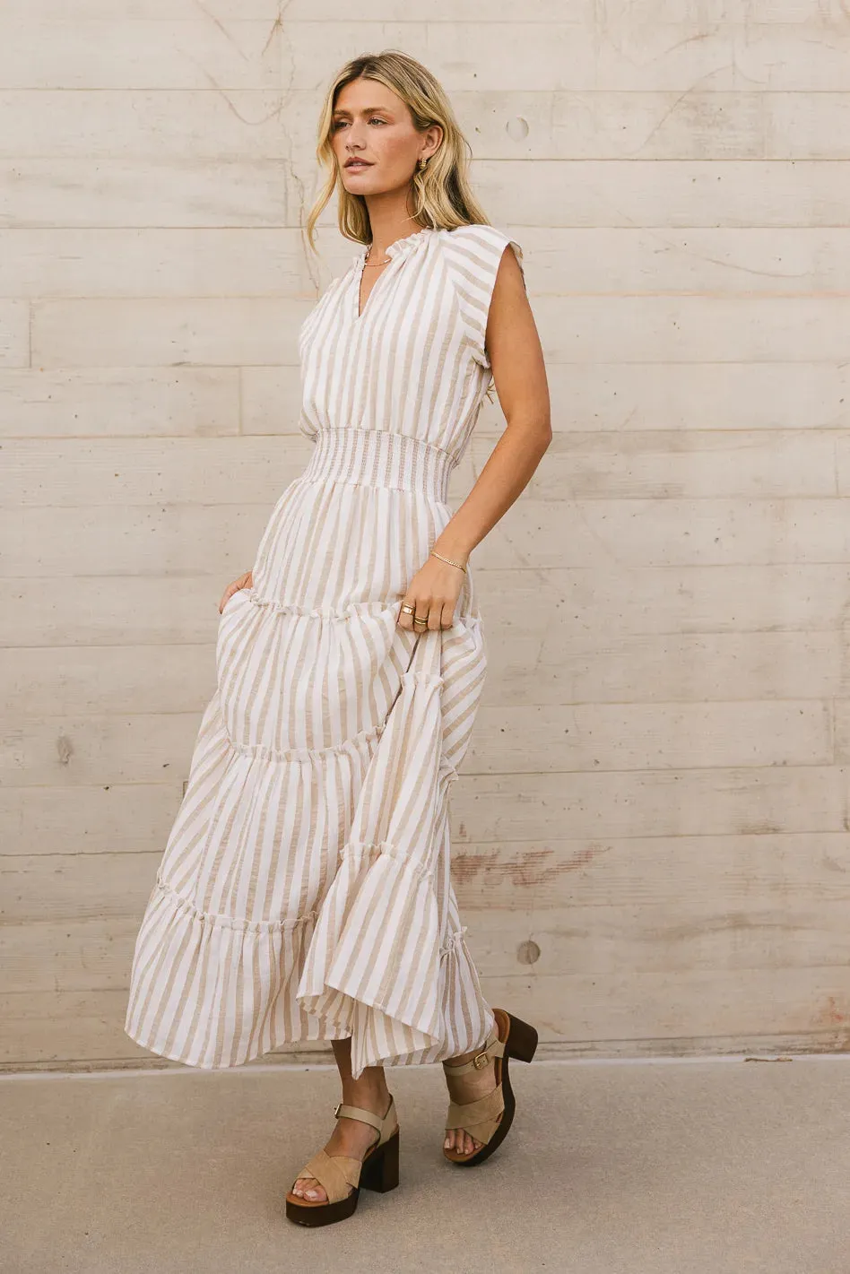 Claire Striped Maxi Dress in Taupe - FINAL SALE sold by bohme product image thumbnail 2