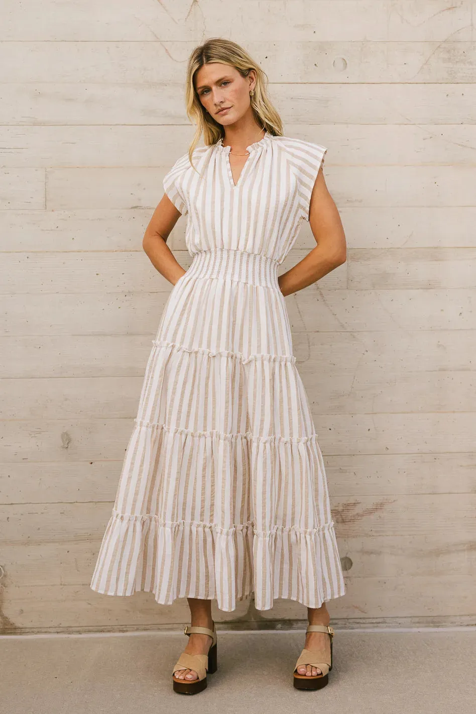 Claire Striped Maxi Dress in Taupe - FINAL SALE sold by bohme product image thumbnail 5