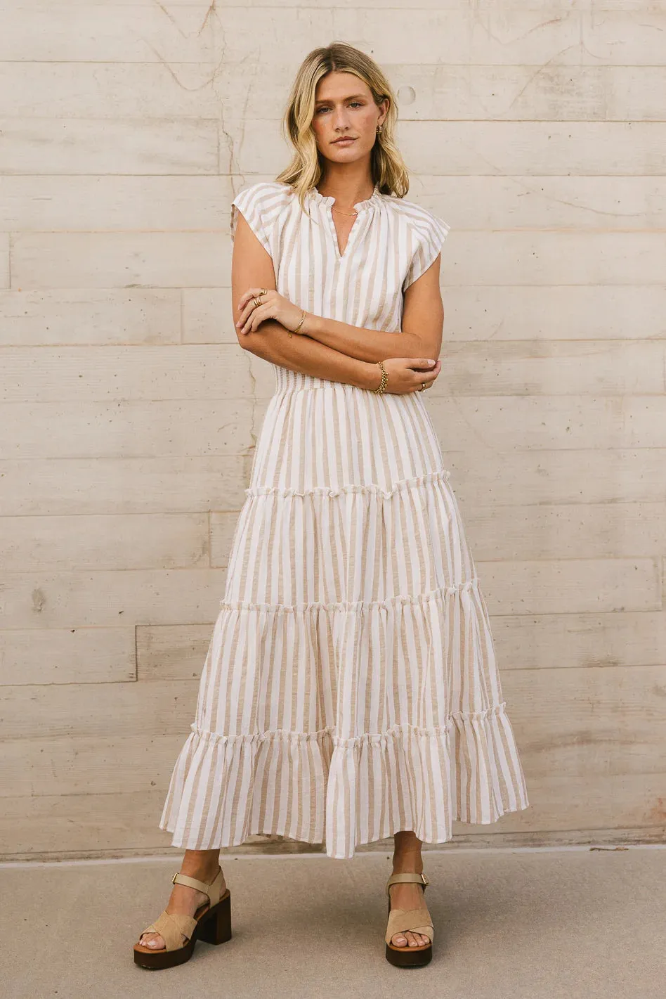 Claire Striped Maxi Dress in Taupe - FINAL SALE sold by bohme