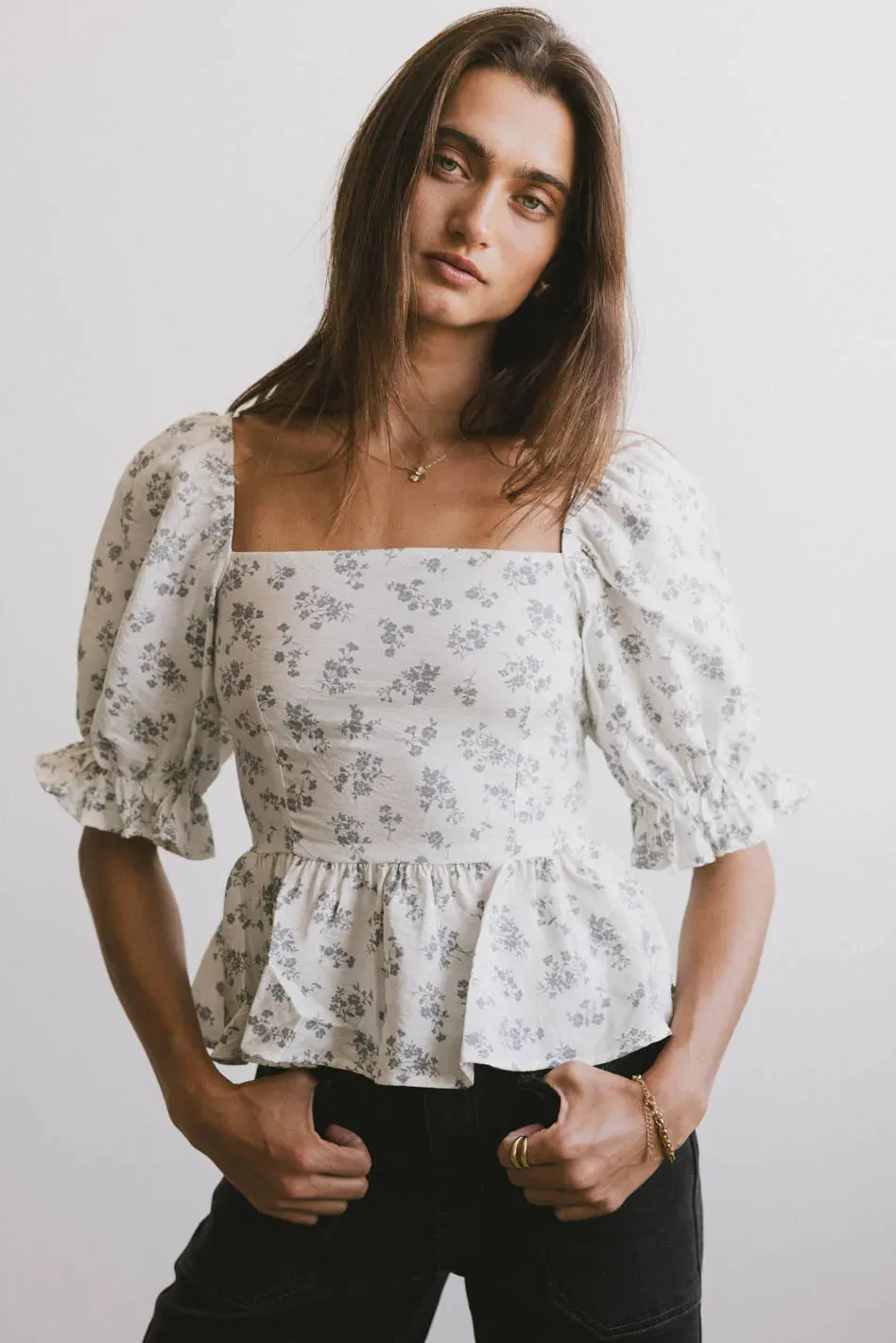 Connie Ditsy Floral Peplum Top - FINAL SALE sold by bohme