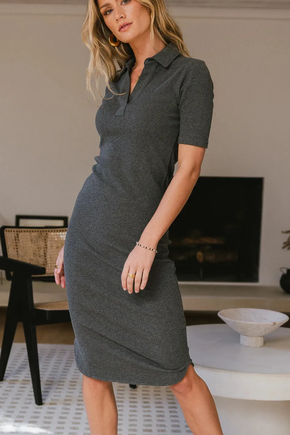 Melanie Ribbed Dress in Charcoal - FINAL SALE sold by bohme product image thumbnail 3