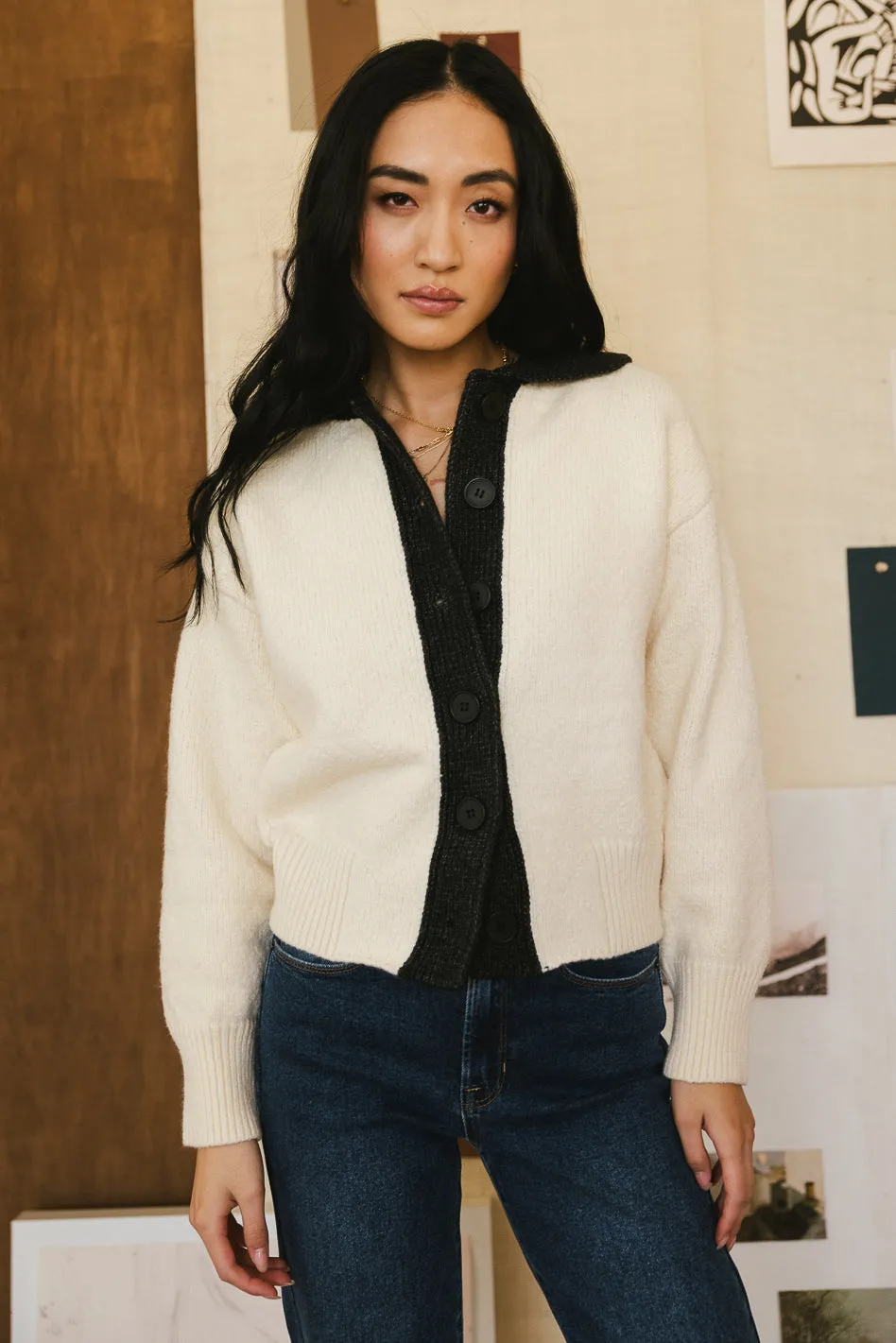 Hailey Colorblock Cardigan in Black - FINAL SALE sold by bohme product image thumbnail 4