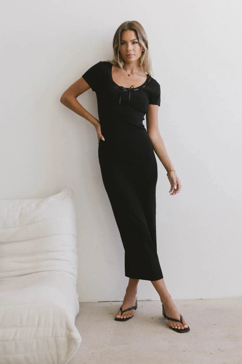 Ariah Ribbon Trim Sweater Dress in Black - FINAL SALE sold by bohme