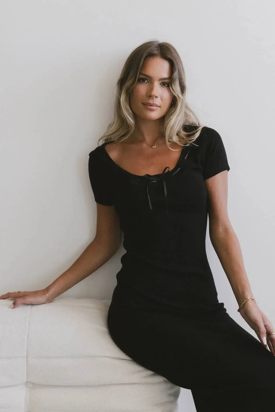 Ariah Ribbon Trim Sweater Dress in Black - FINAL SALE sold by bohme product image thumbnail 2