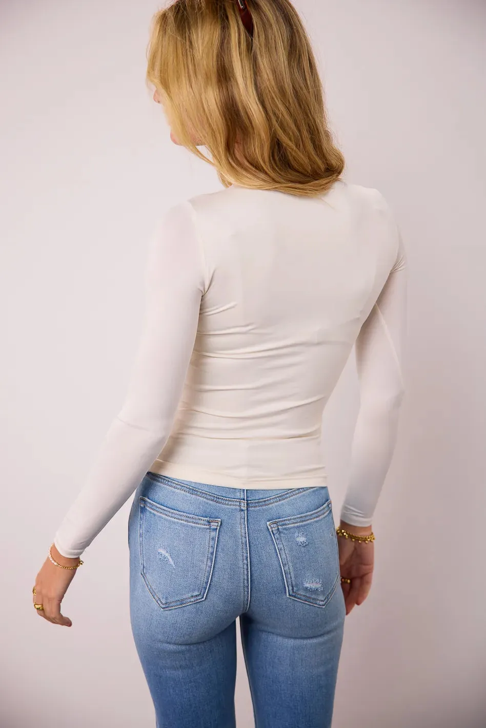 Long Sleeve Fitted Knit Top in Ivory - FINAL SALE sold by bohme product image thumbnail 3
