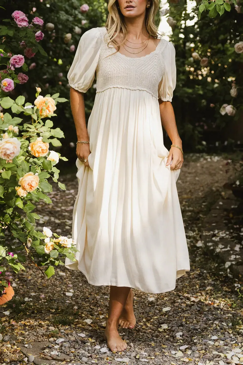 Nina Crocheted Midi Dress in Natural - FINAL SALE sold by bohme product image thumbnail 2