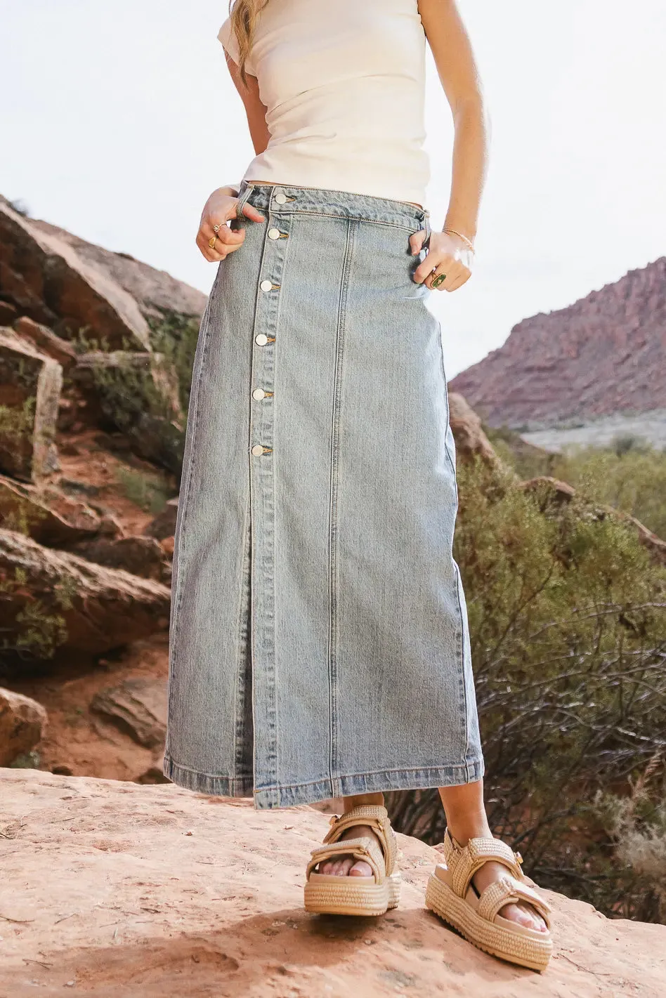 Halle Button Denim Skirt - FINAL SALE sold by bohme product image thumbnail 3