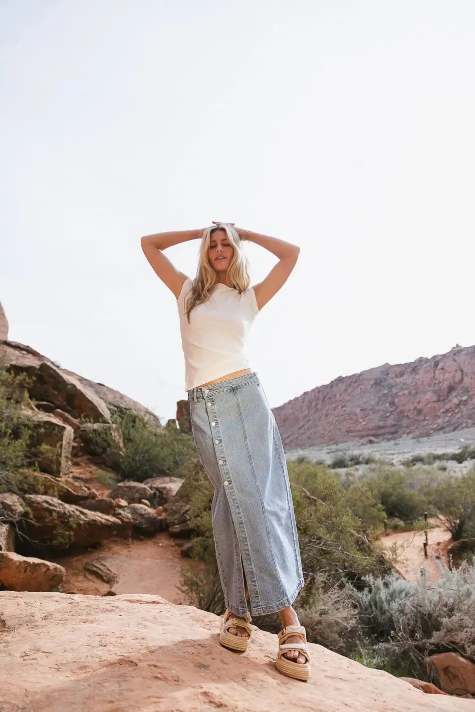 Halle Button Denim Skirt - FINAL SALE sold by bohme product image thumbnail 4