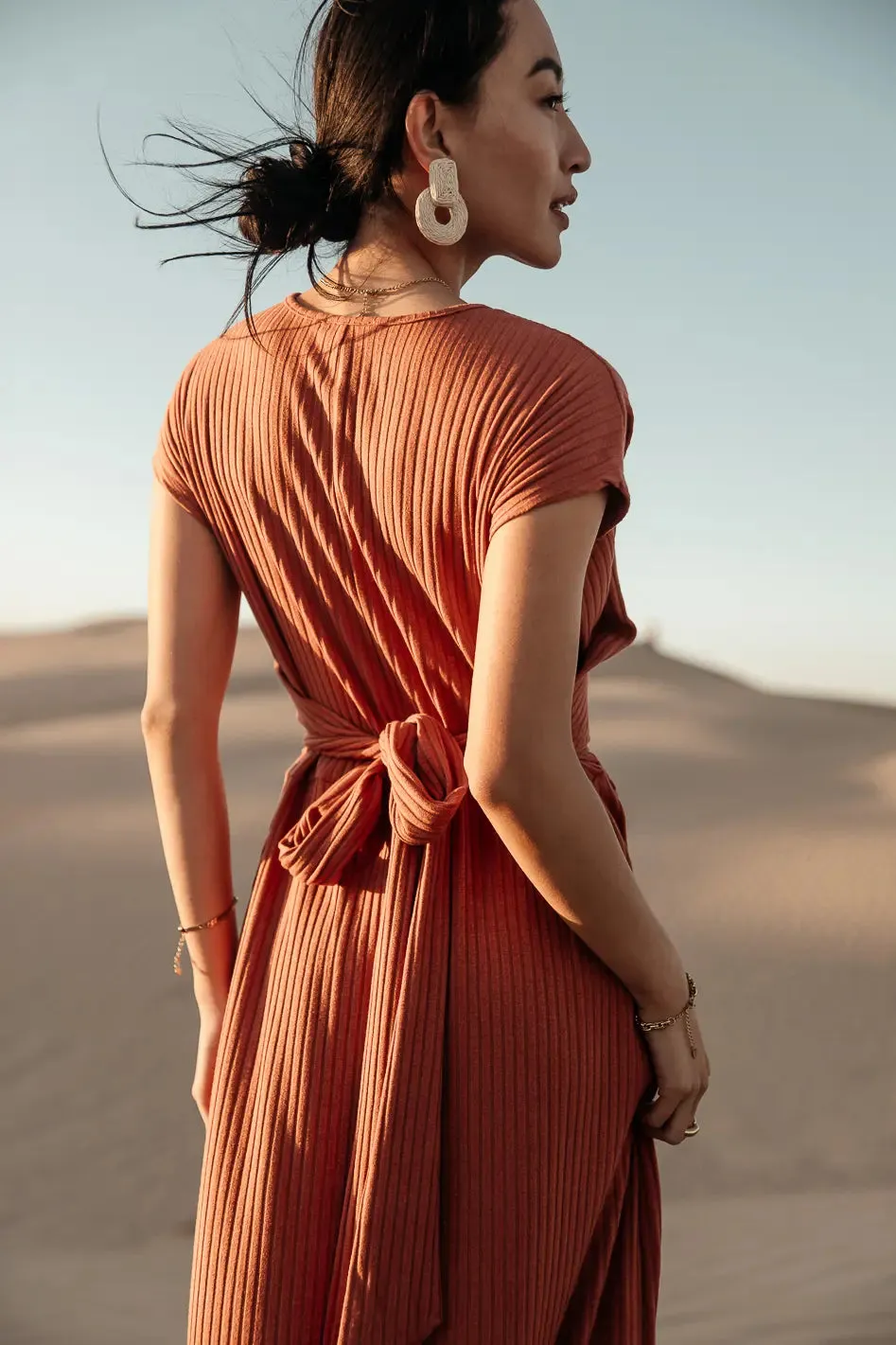 Vaeda Ribbed Tie Dress in Rust - FINAL SALE sold by bohme product image thumbnail 5