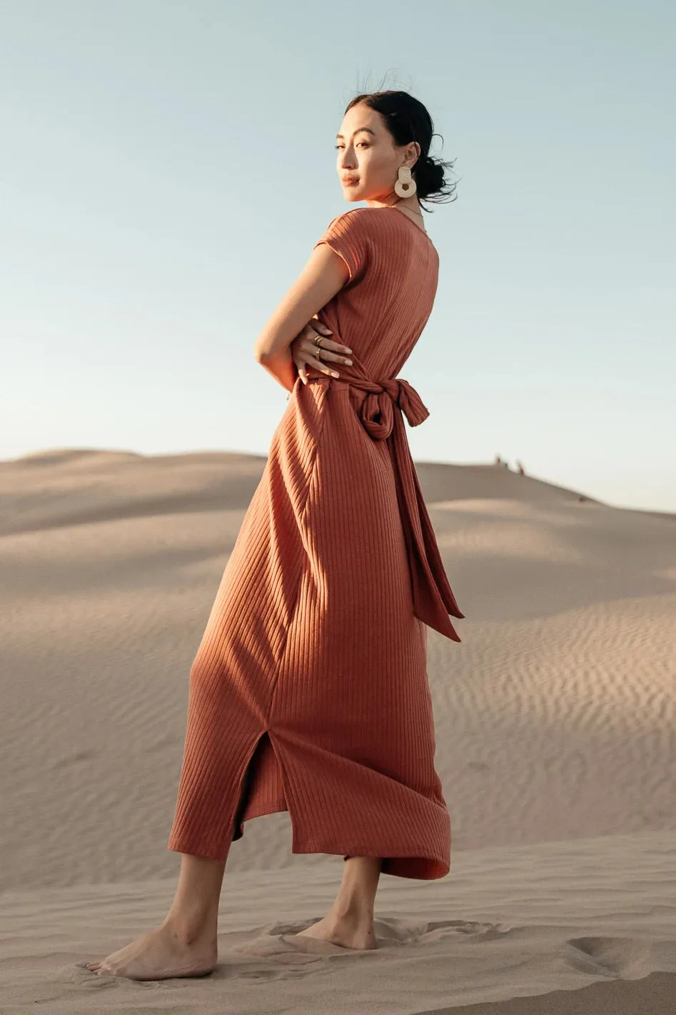 Vaeda Ribbed Tie Dress in Rust - FINAL SALE sold by bohme product image thumbnail 2