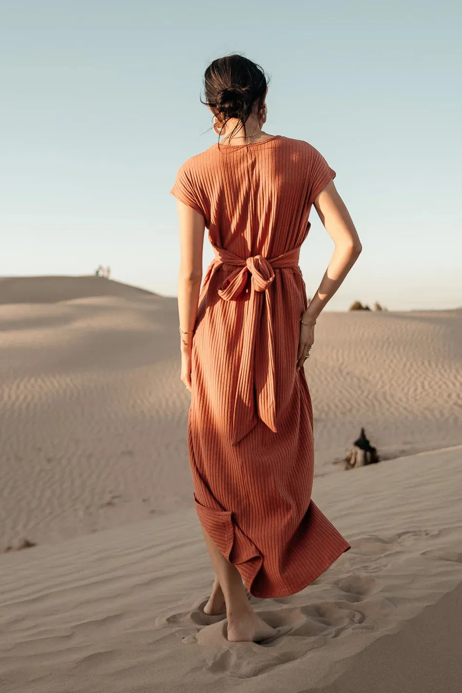 Vaeda Ribbed Tie Dress in Rust - FINAL SALE sold by bohme product image thumbnail 4