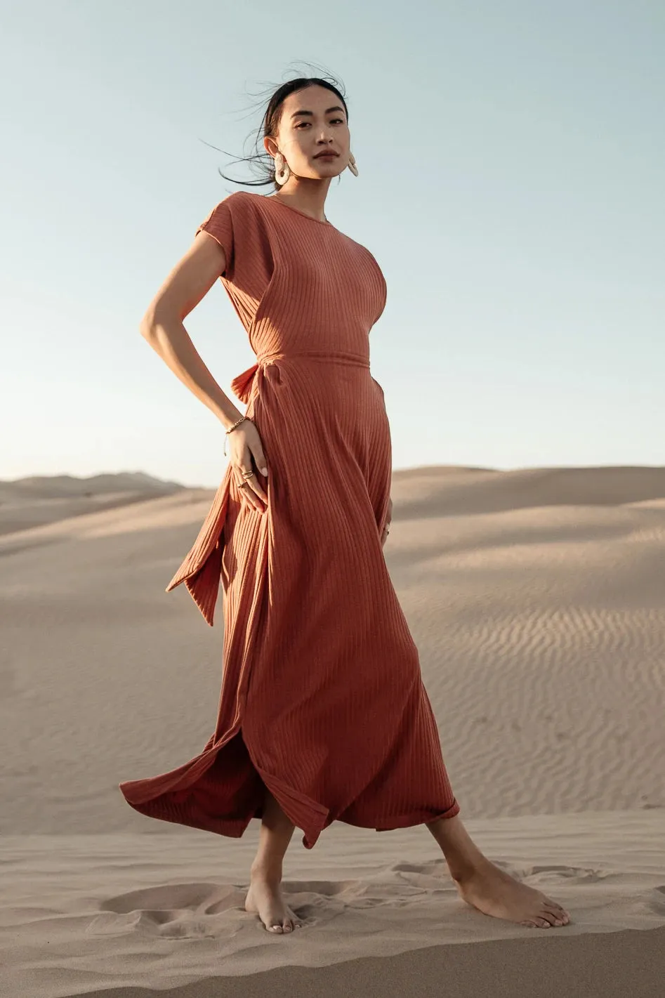 Vaeda Ribbed Tie Dress in Rust - FINAL SALE sold by bohme product image thumbnail 3