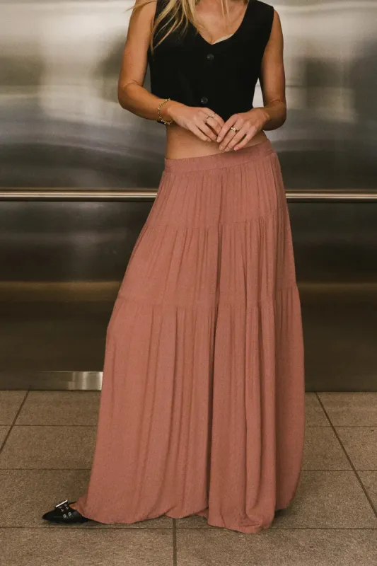 Sawyer Tiered Maxi Skirt in Mauve sold by bohme