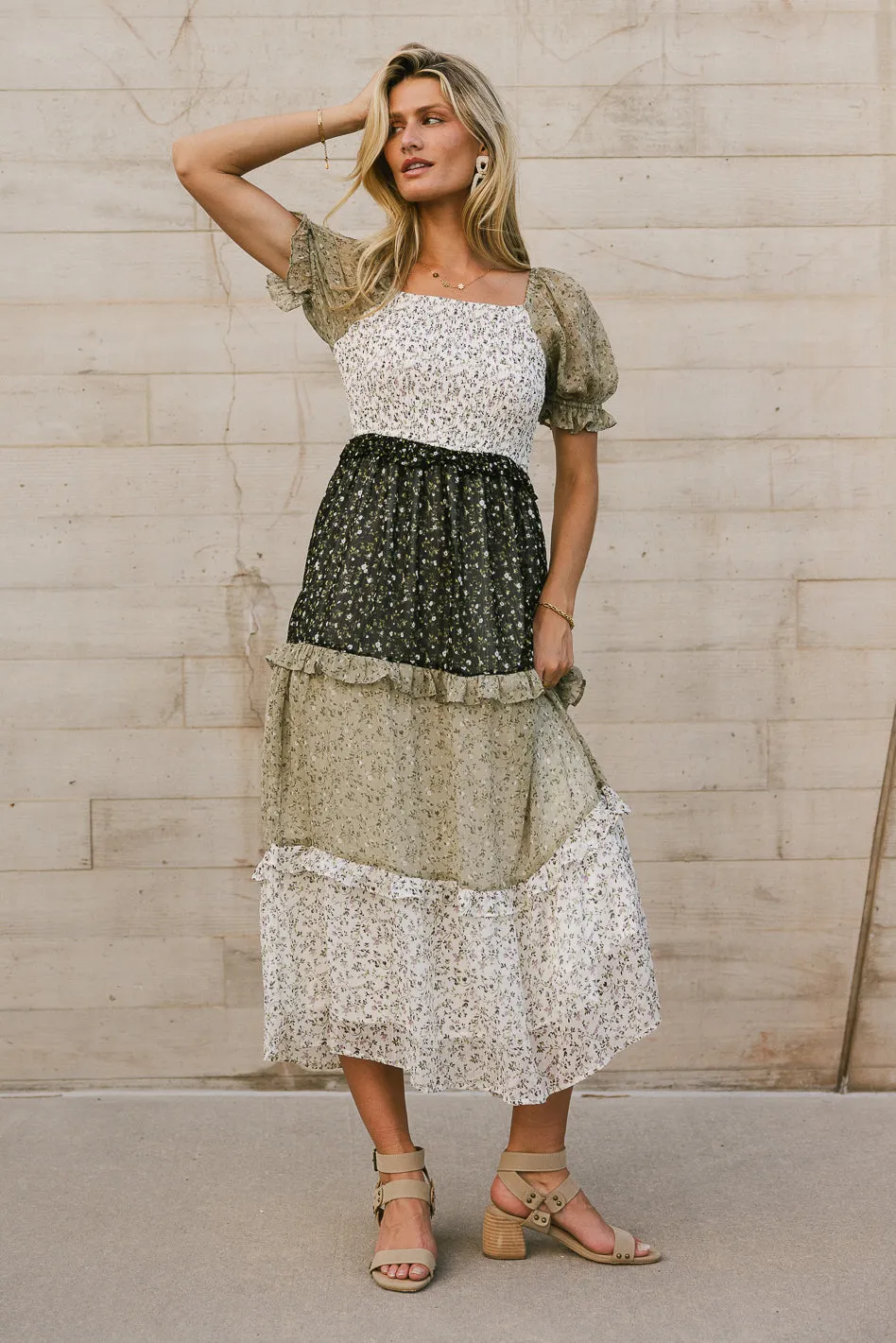 Riann Tiered Midi Dress sold by bohme