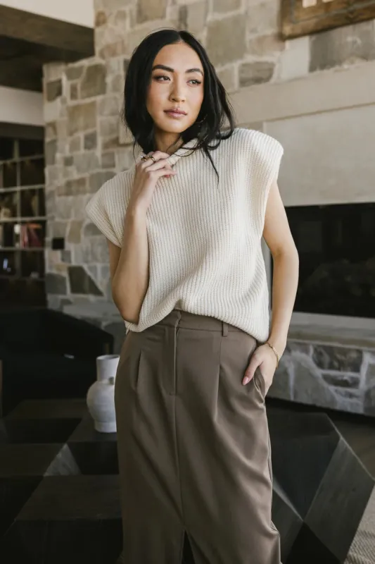 Kippa Shoulder Pad Sweater in Beige sold by bohme