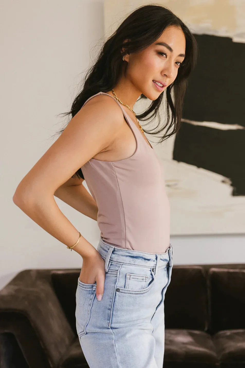 Harper Square Neck Bodysuit in Mauve - FINAL SALE sold by bohme product image thumbnail 2