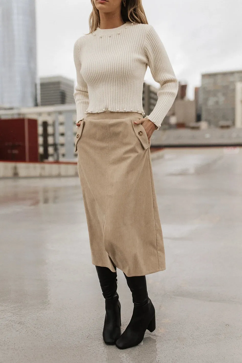 Savannah Corduroy Skirt in Beige - FINAL SALE sold by bohme product image thumbnail 4