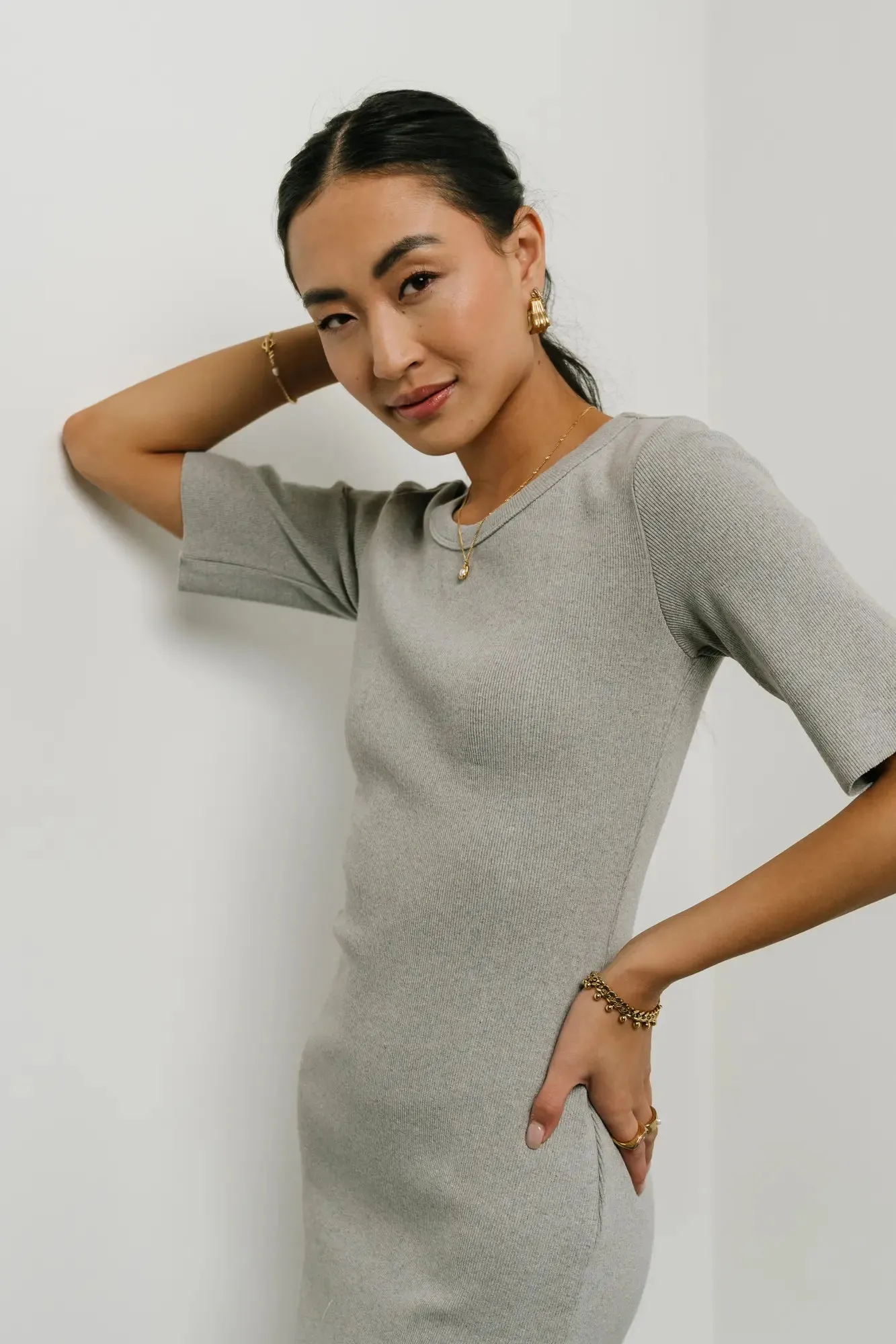 Lori Ribbed Dress in Grey - FINAL SALE sold by bohme product image thumbnail 2