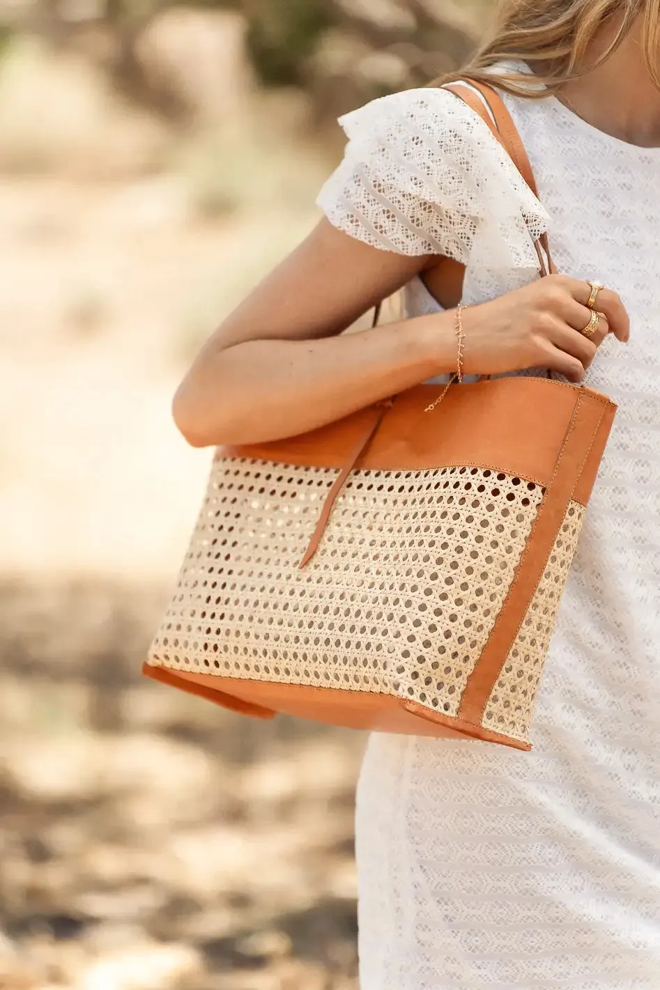 Ellie Wicker Tote in Tan sold by bohme product image thumbnail 2